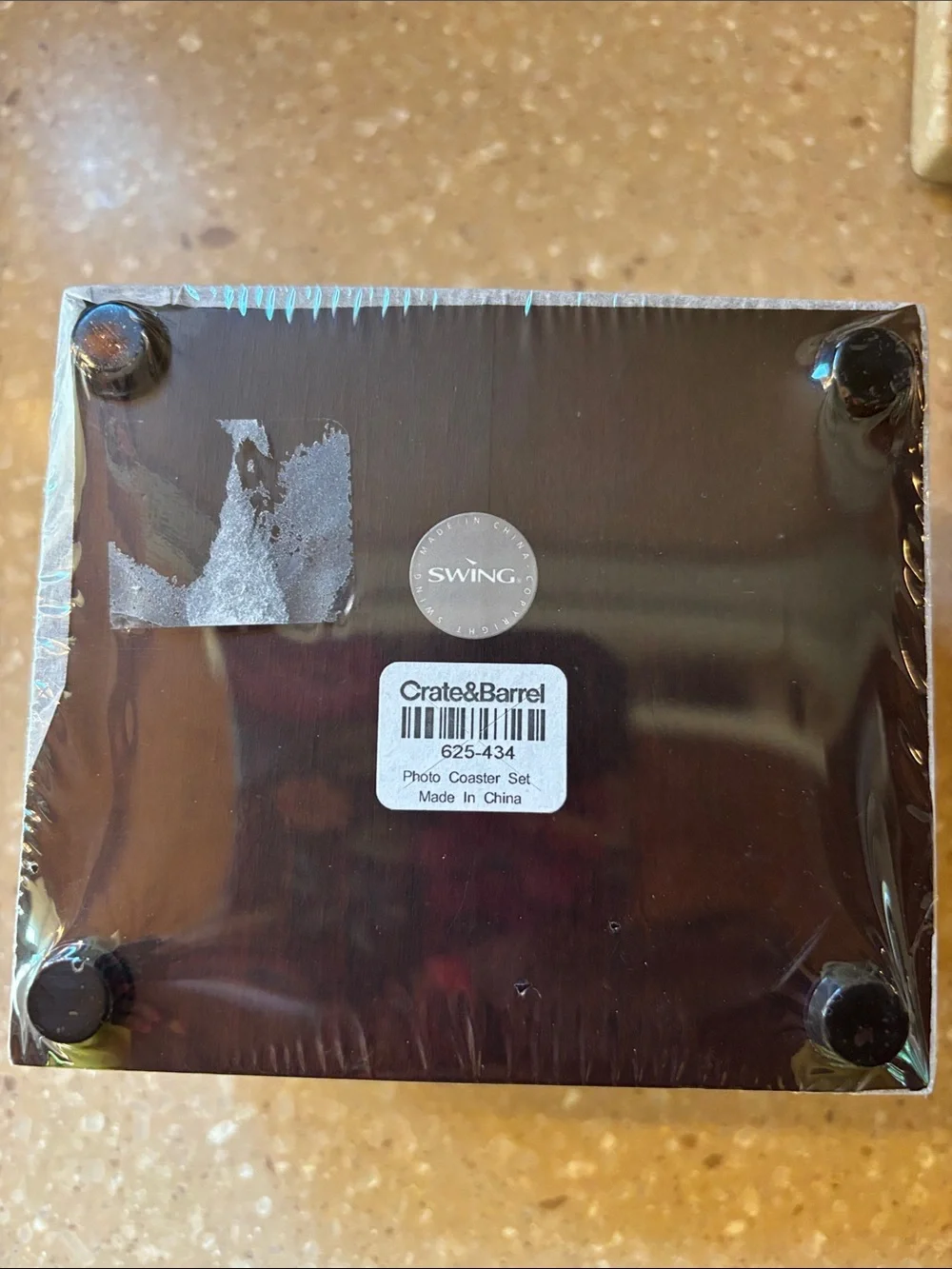Crate&Barrel Mint Glass Photo Coaster Set.